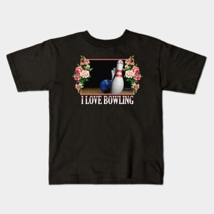 I Love Bowling Floral Kids T-Shirt